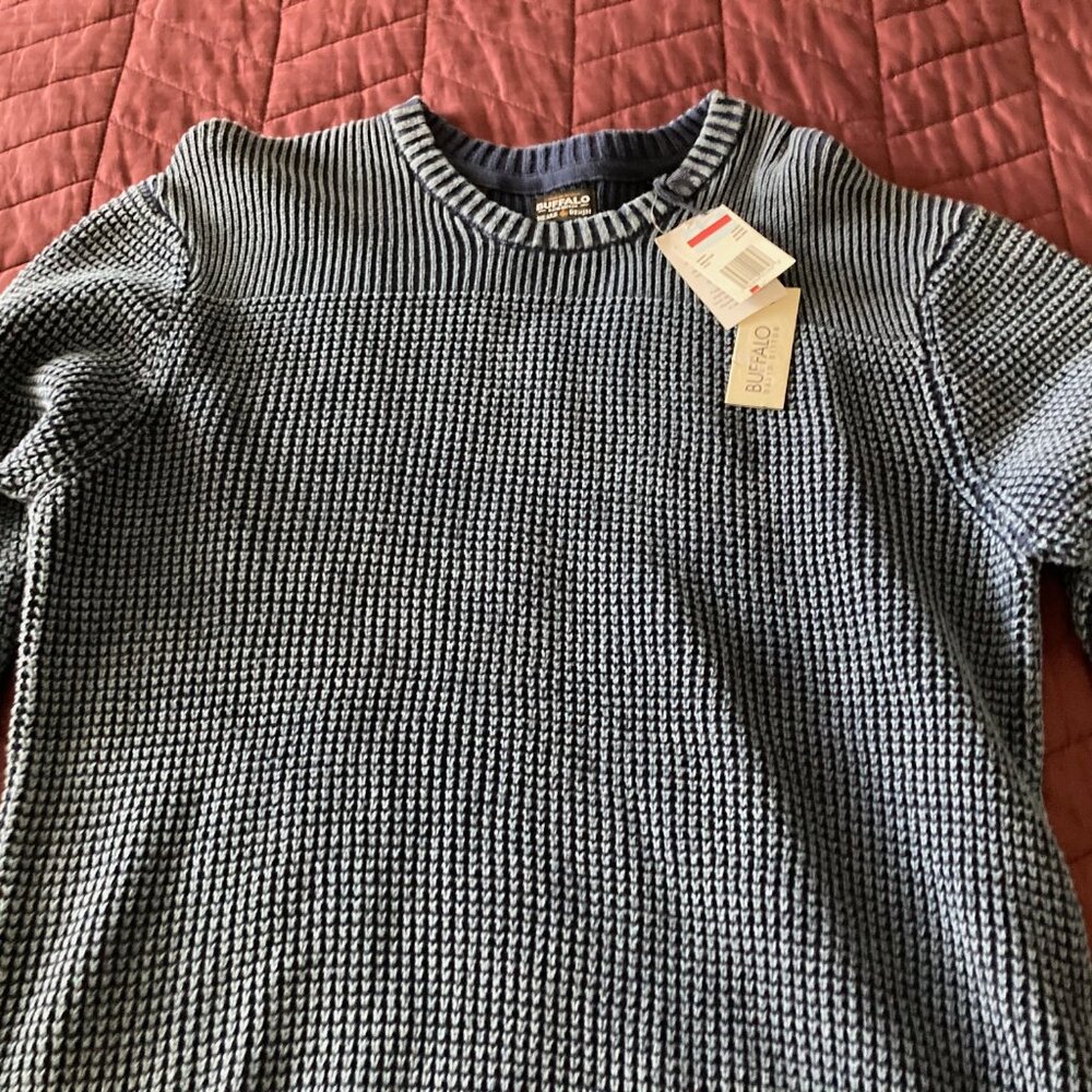 weaterproof brand men's crew neck blue denim sweater size XL nwt